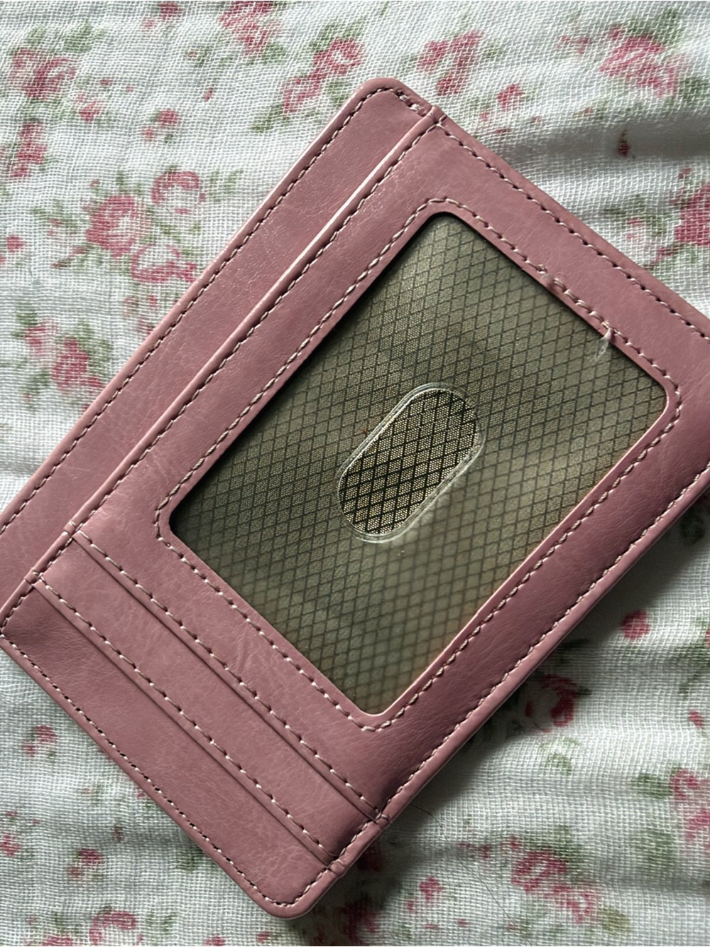 Pink Faux Leather ID Card Holder Wallet